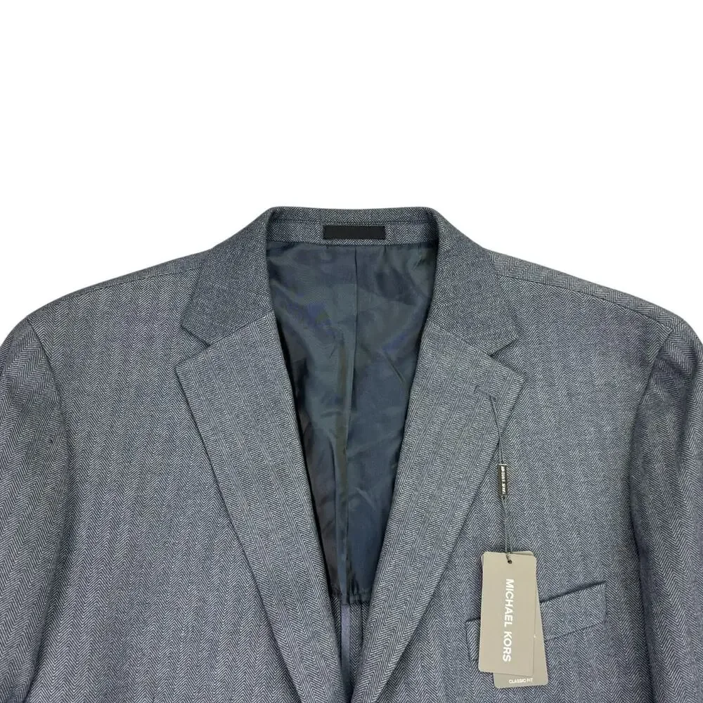 Michael Kors Mens Keates Classic Fit Herringbone Woven Sport Coat Light Blue 50R